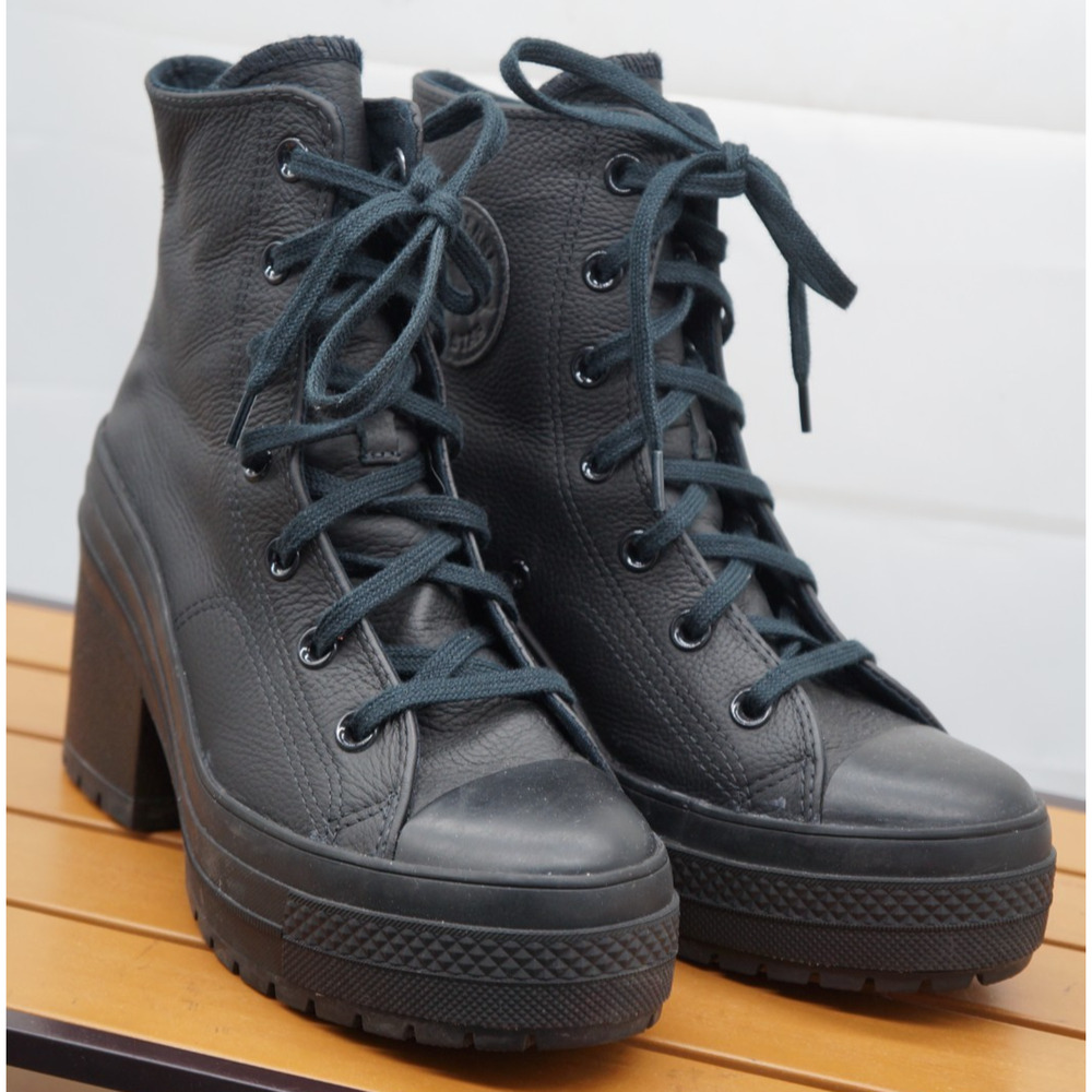 Converse Chuck 70 De Luxe Heel Leather High Boots Womens Size 7.5 Black Shoes - Picture 2 of 12